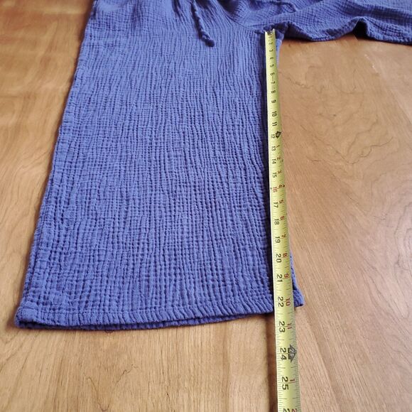 Jessica Simpson Gauze Pants Sz M Blue Indigo Wide Leg Resort Crop Pockets Cotton - Picture 8 of 10